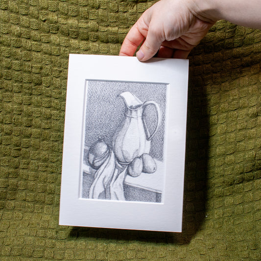 'Still Life Jug & Mangoes' Mounted Drawing