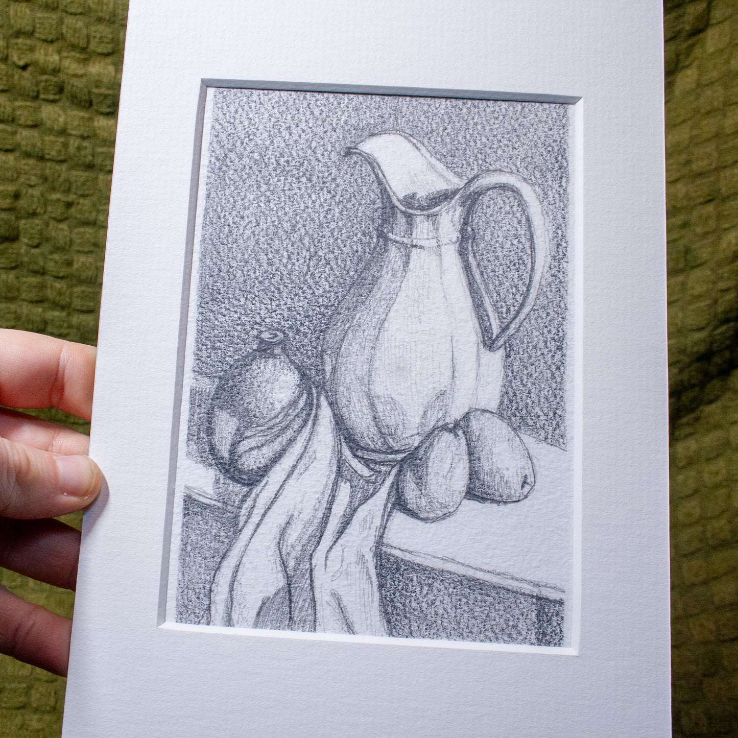 'Still Life Jug & Mangoes' Mounted Drawing