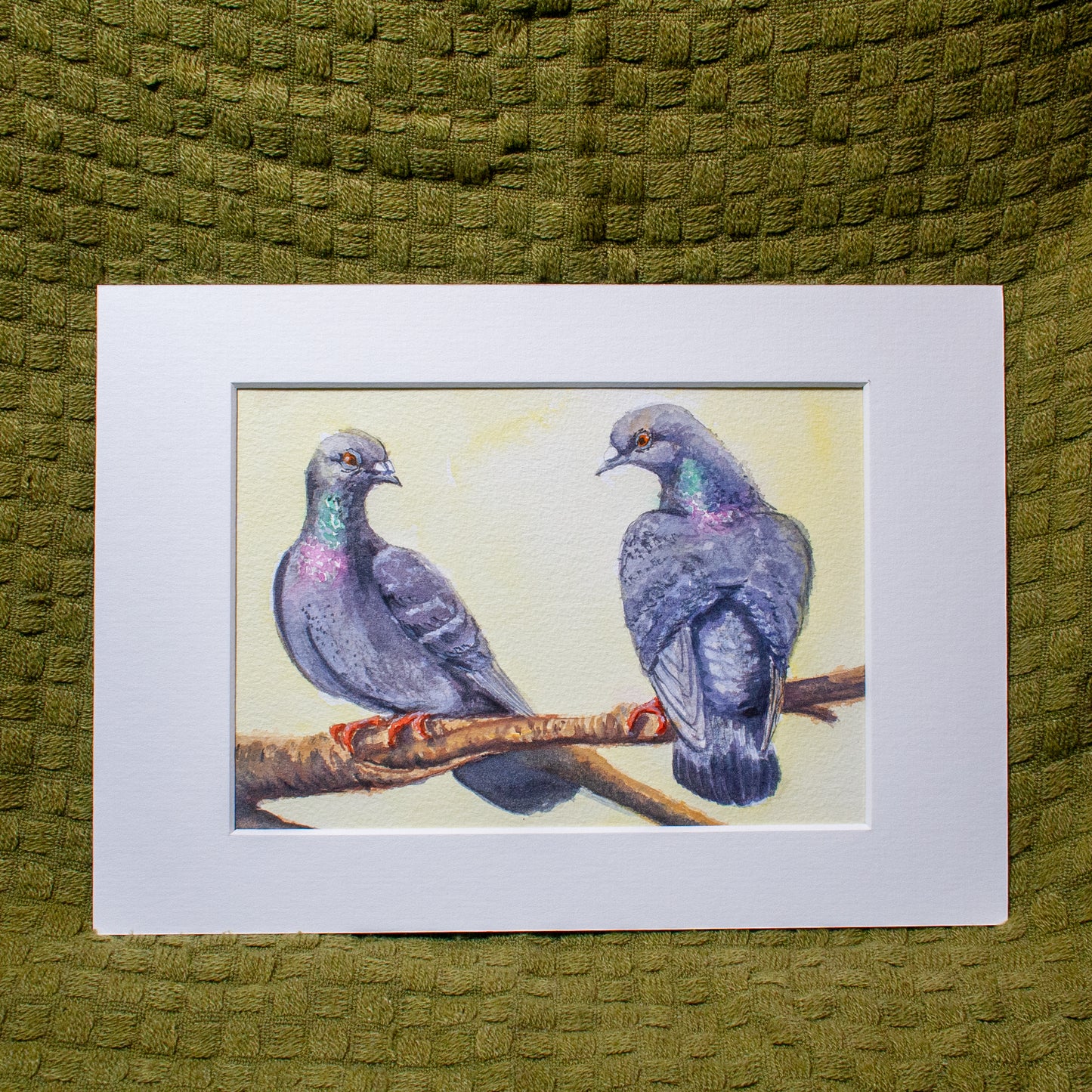 'Two Pigeons Gazing at Each Other' Mounted Painting