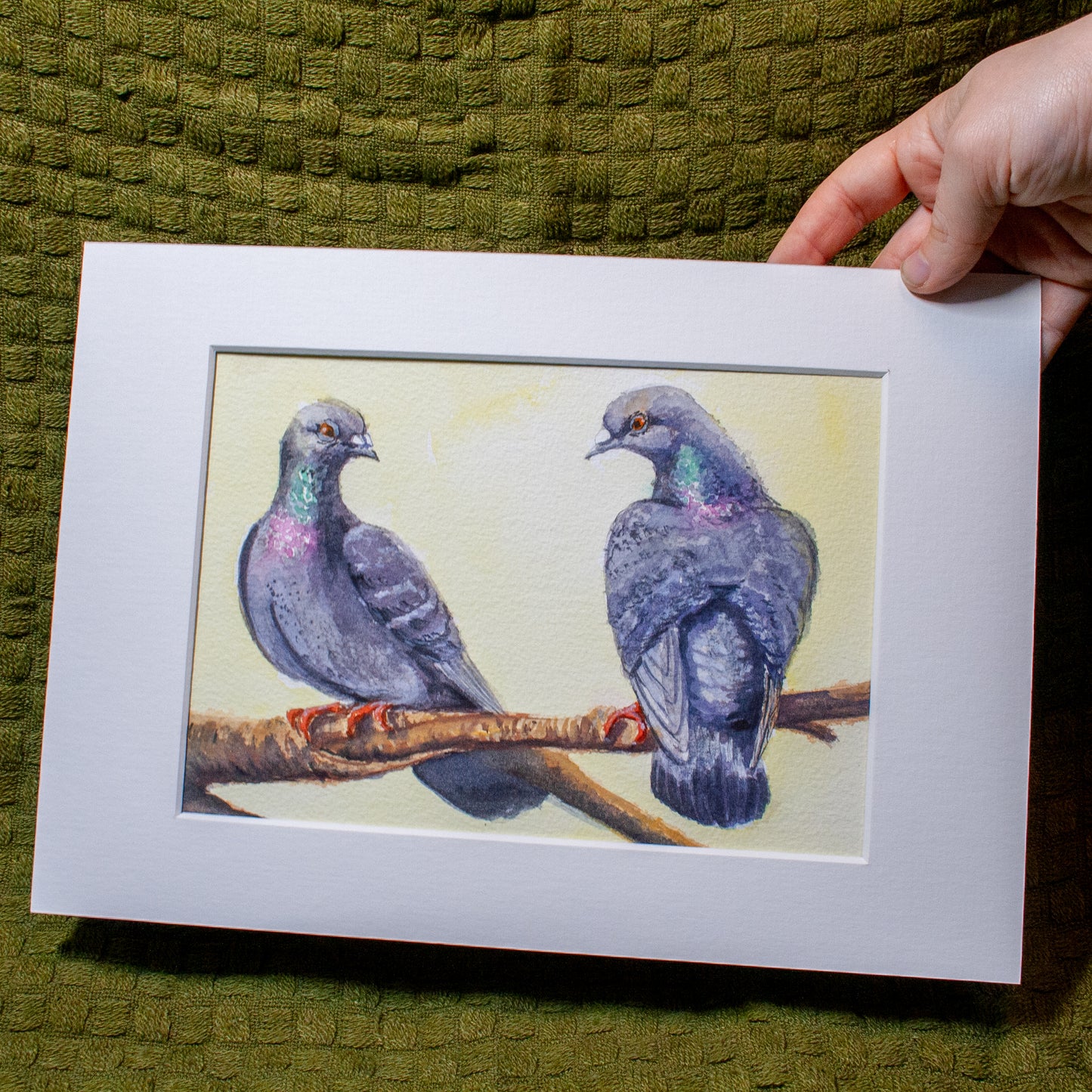 'Two Pigeons Gazing at Each Other' Mounted Painting