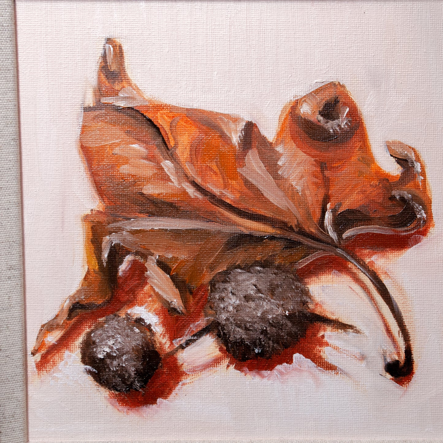 'Leaf & Pine Seeds 01' Framed Painting