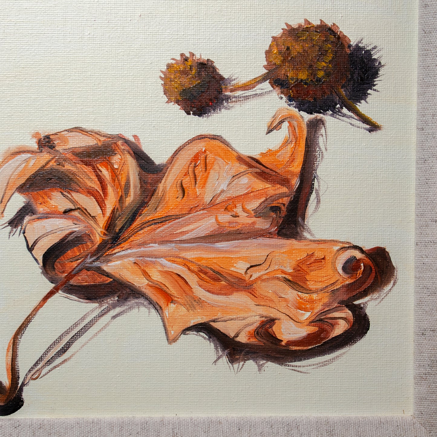 'Leaf & Pine Seeds 02' Framed Painting