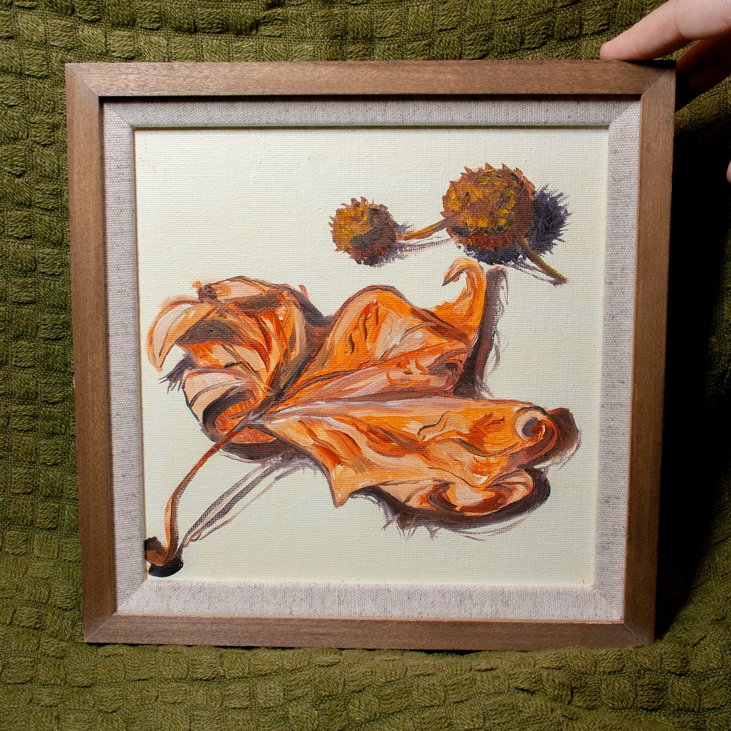 'Leaf & Pine Seeds 02' Framed Painting