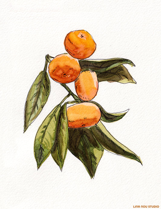 'Oranges & Orange Leaves' Giclée Art Print