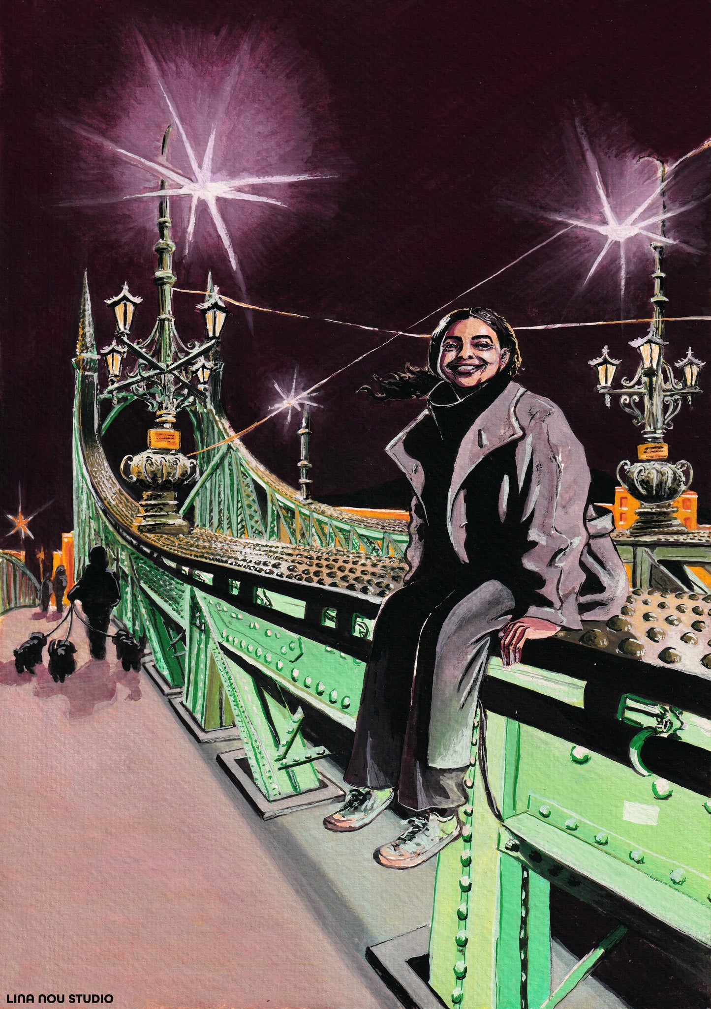 'Poodles on the Bridge' Card