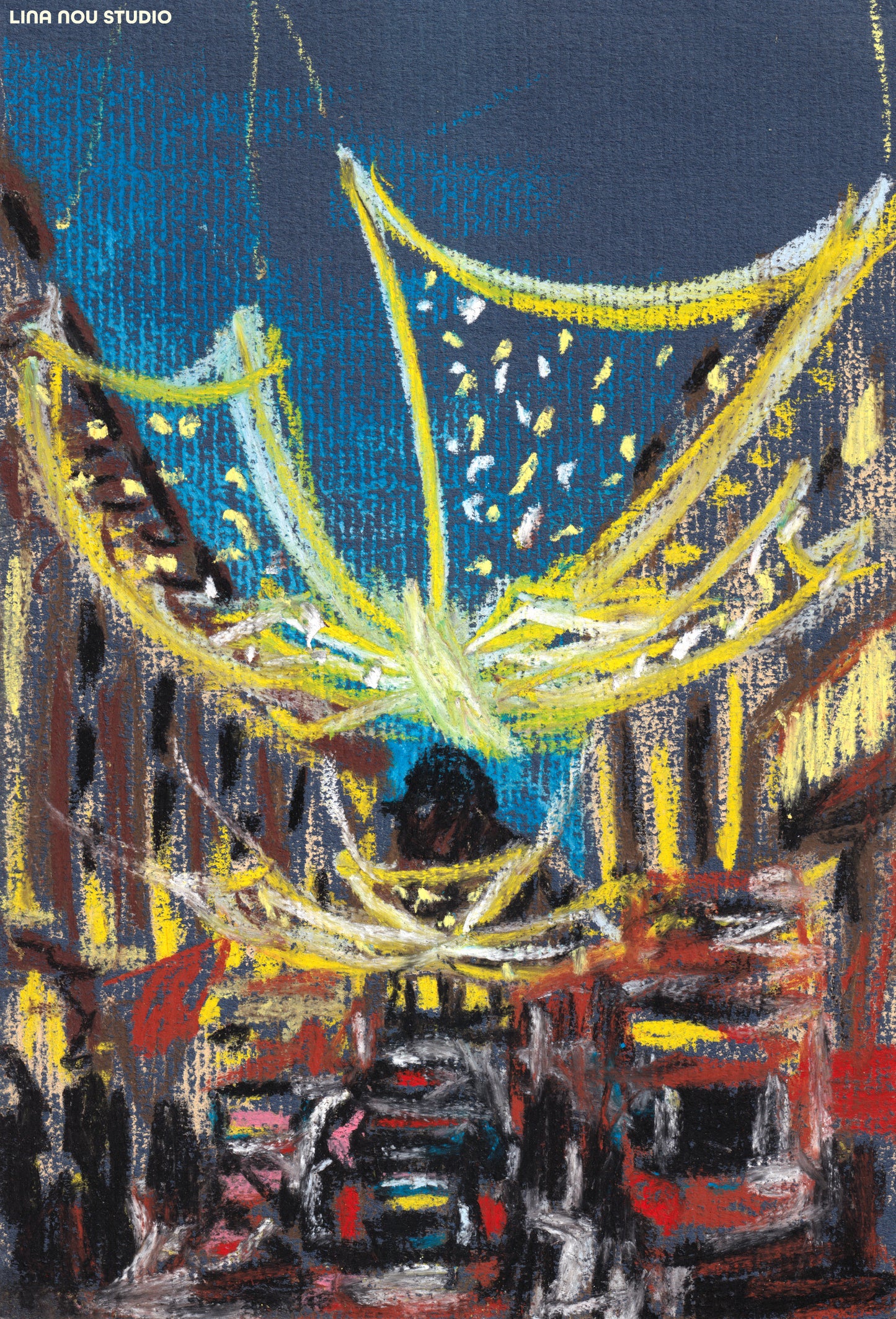 'Regent Street Lights' Soft Pastel Drawing (mounted)