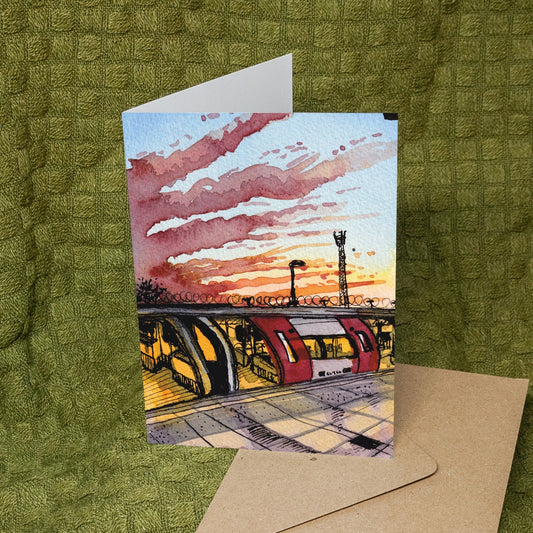 'Sunset over Underground Station' Card