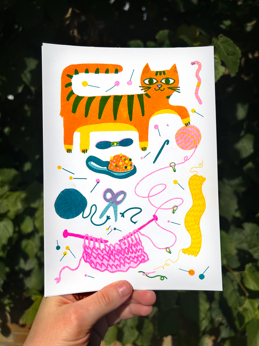 'Crafty Critters: Cat' Riso Print
