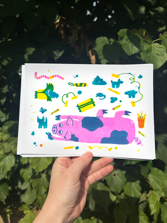 'Crafty Critters: Pig' Riso Print