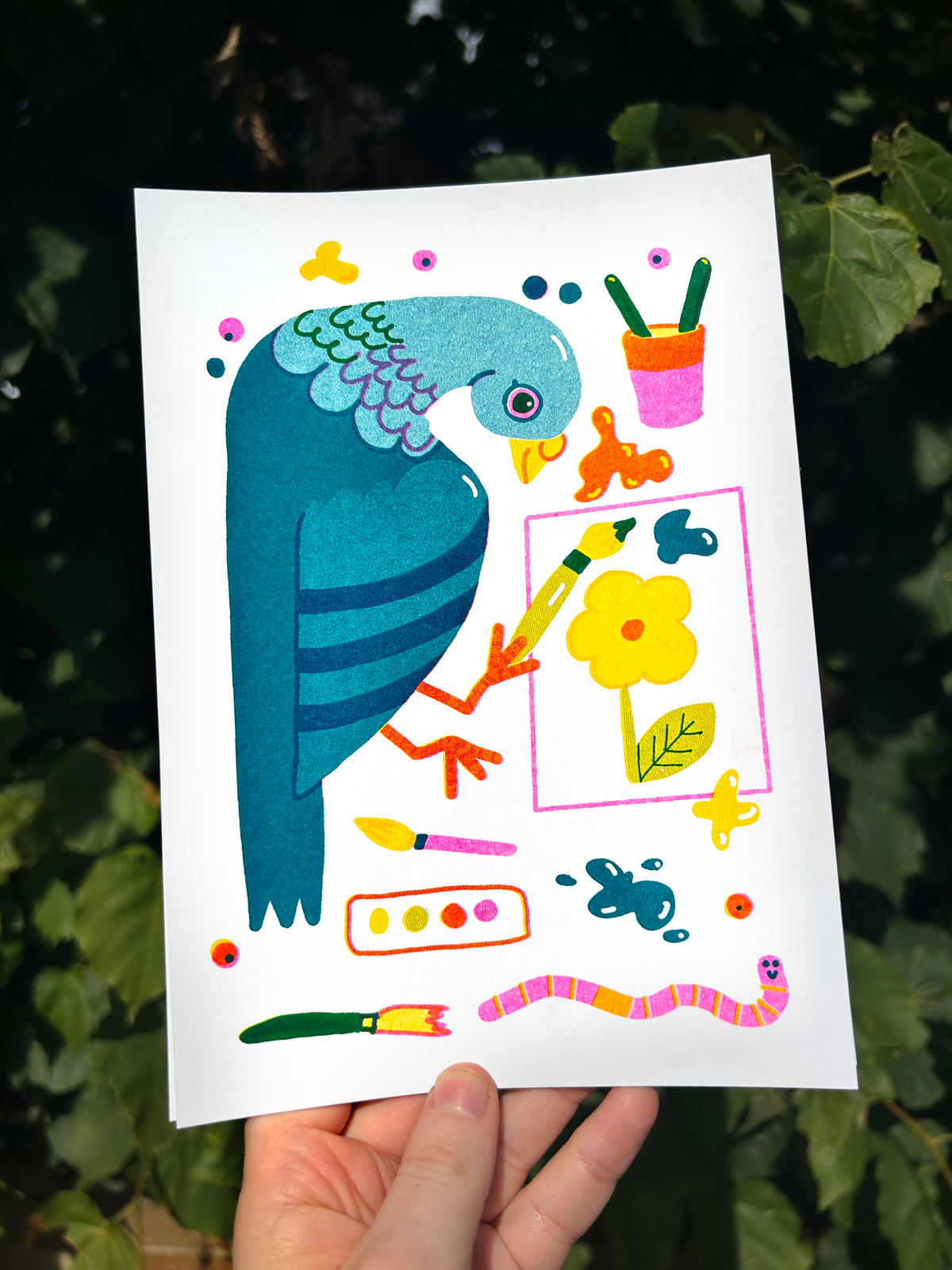 'Crafty Critters: Pigeon' Riso Print